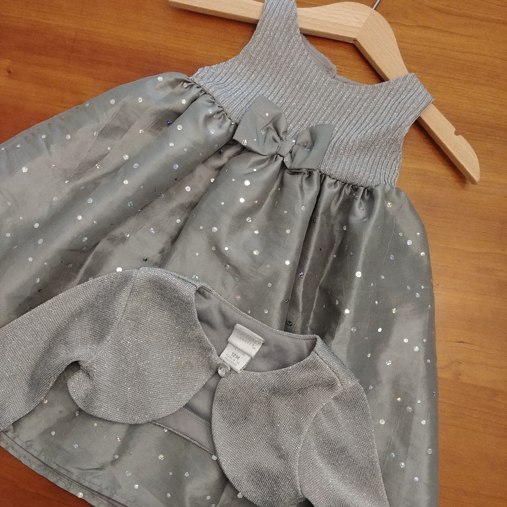 💍🎄2 piece Sliver Toddler Baby Dress & Cardigan